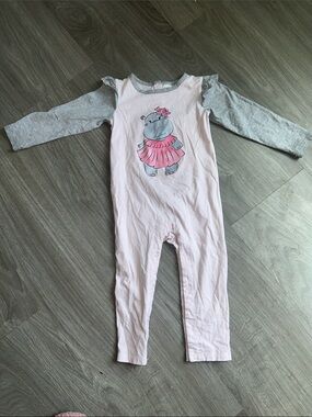 Pink Hippo Print Long Sleeve Kids Pajama Set